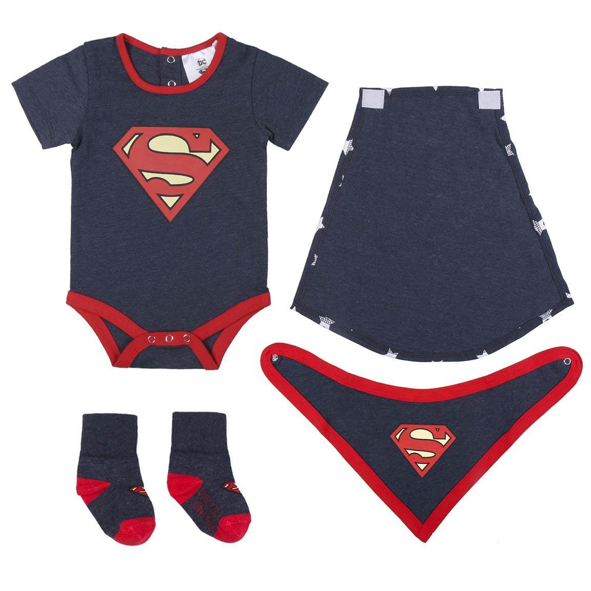 Ensemble body, cape, chaussettes et bavoir bébé garçon Cerda Superman