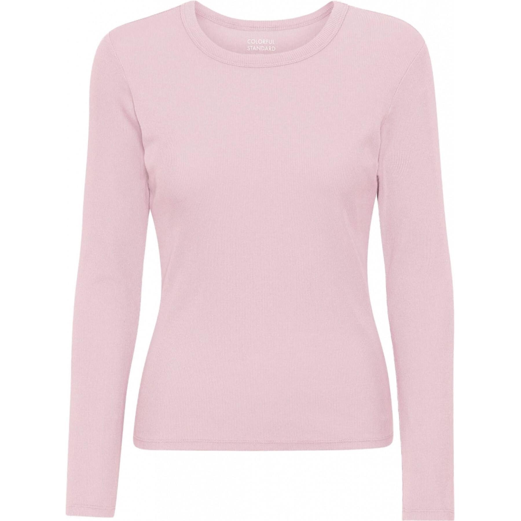 T-shirt côtelé manches longues femme Colorful Standard Organic faded pink