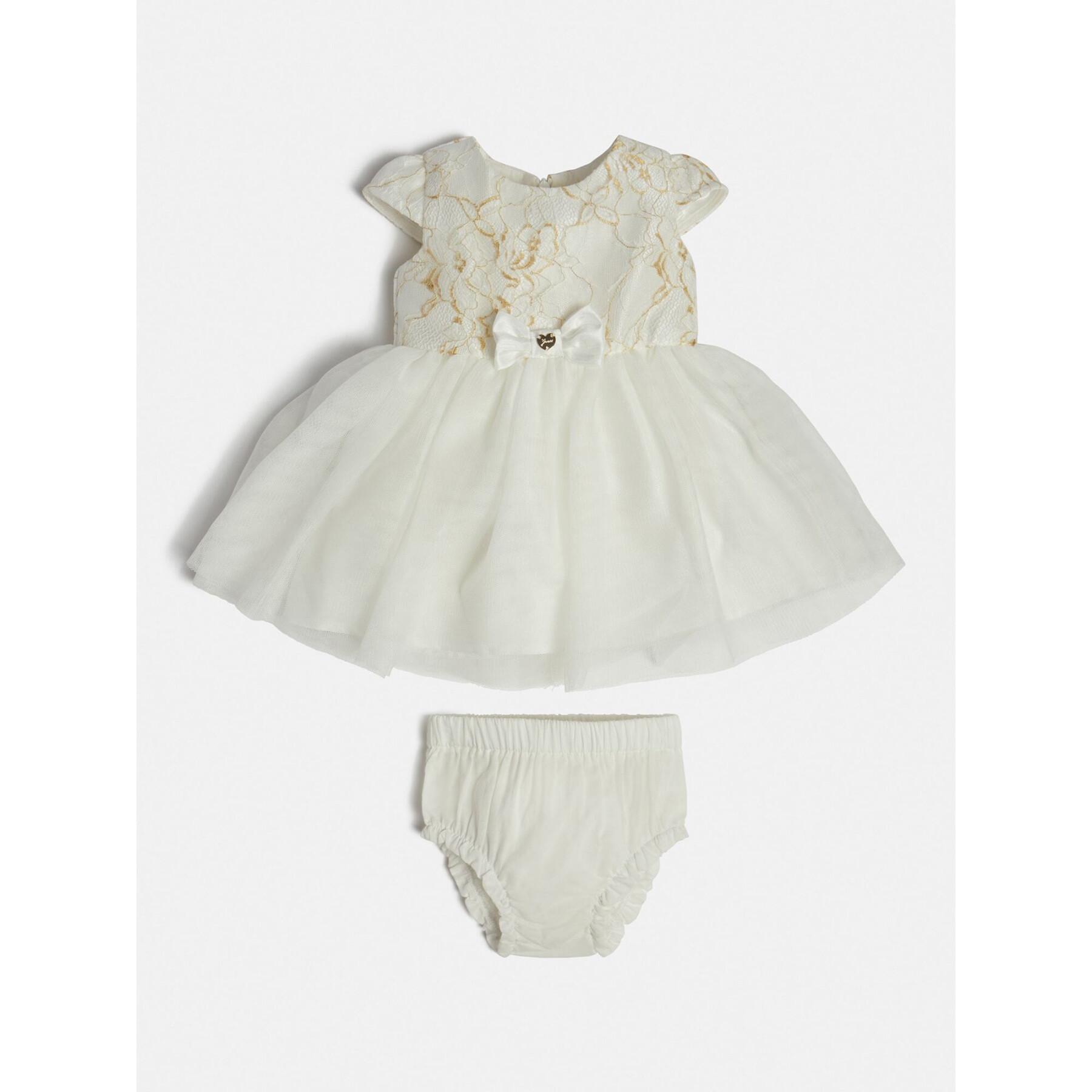 Ensemble robe tissu mélangé dentelle florale + culotte bébé fille Guess