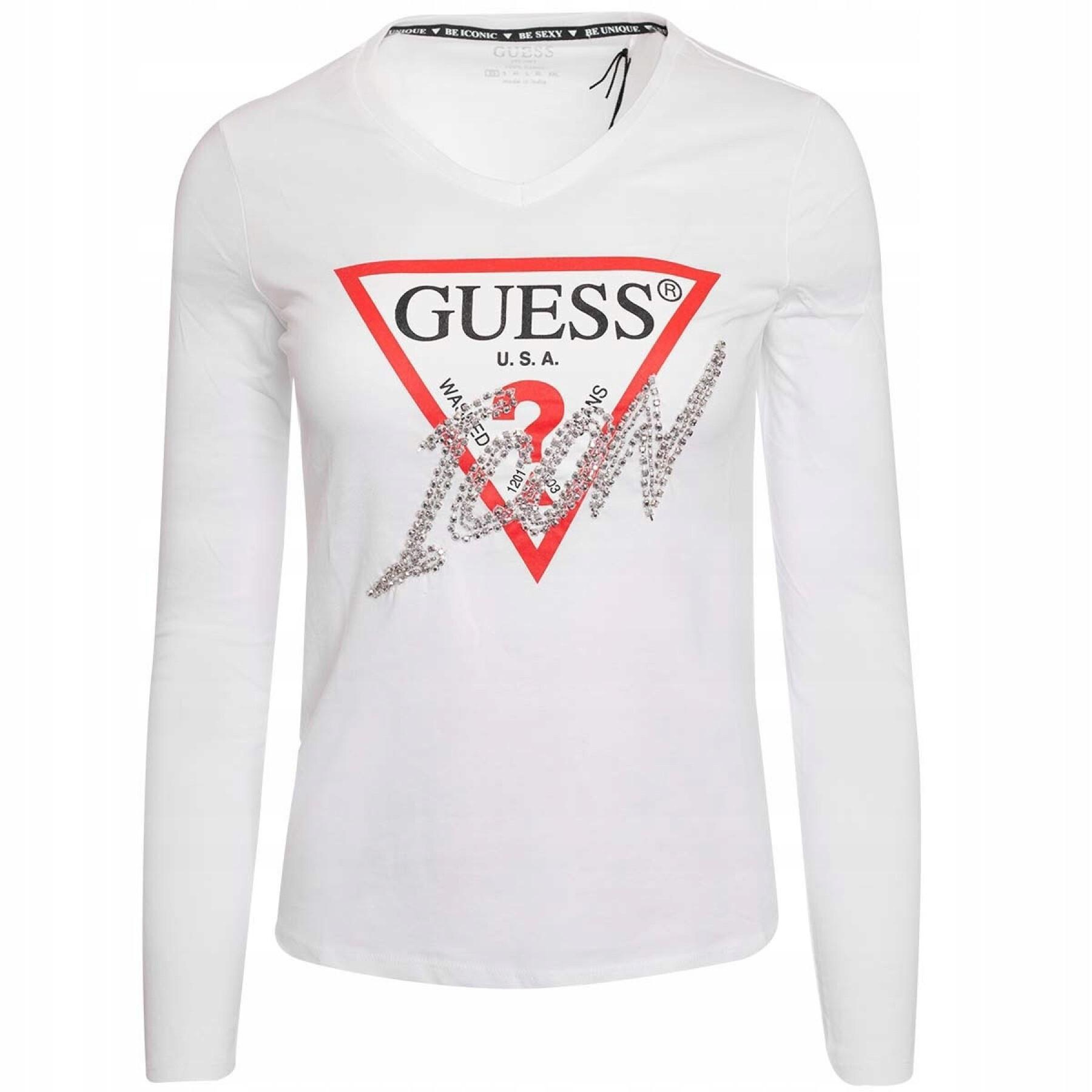 T-shirt col V manches longues femme Guess Icon