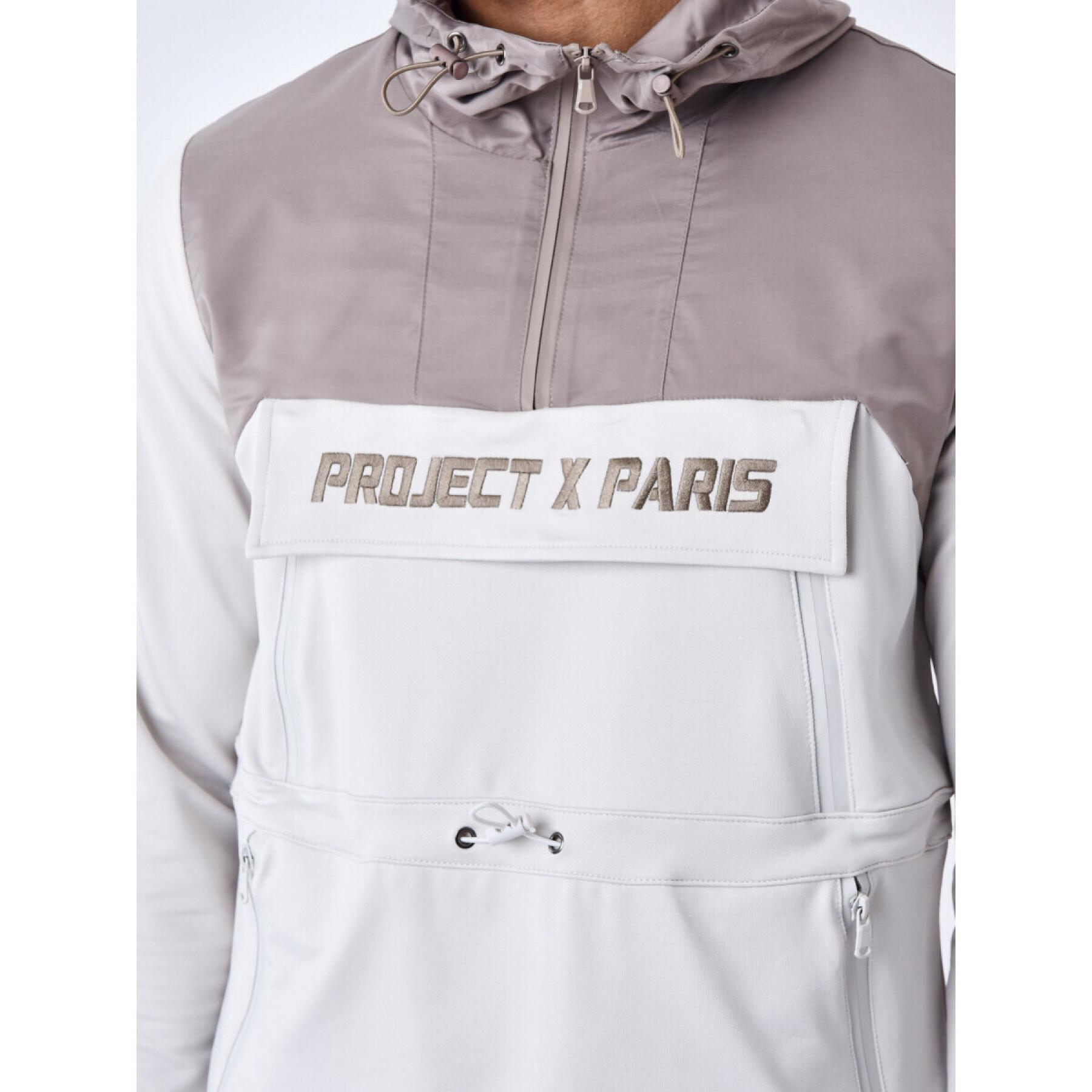 Sweatshirt à capuche style coupe vent bicolore Project X Paris