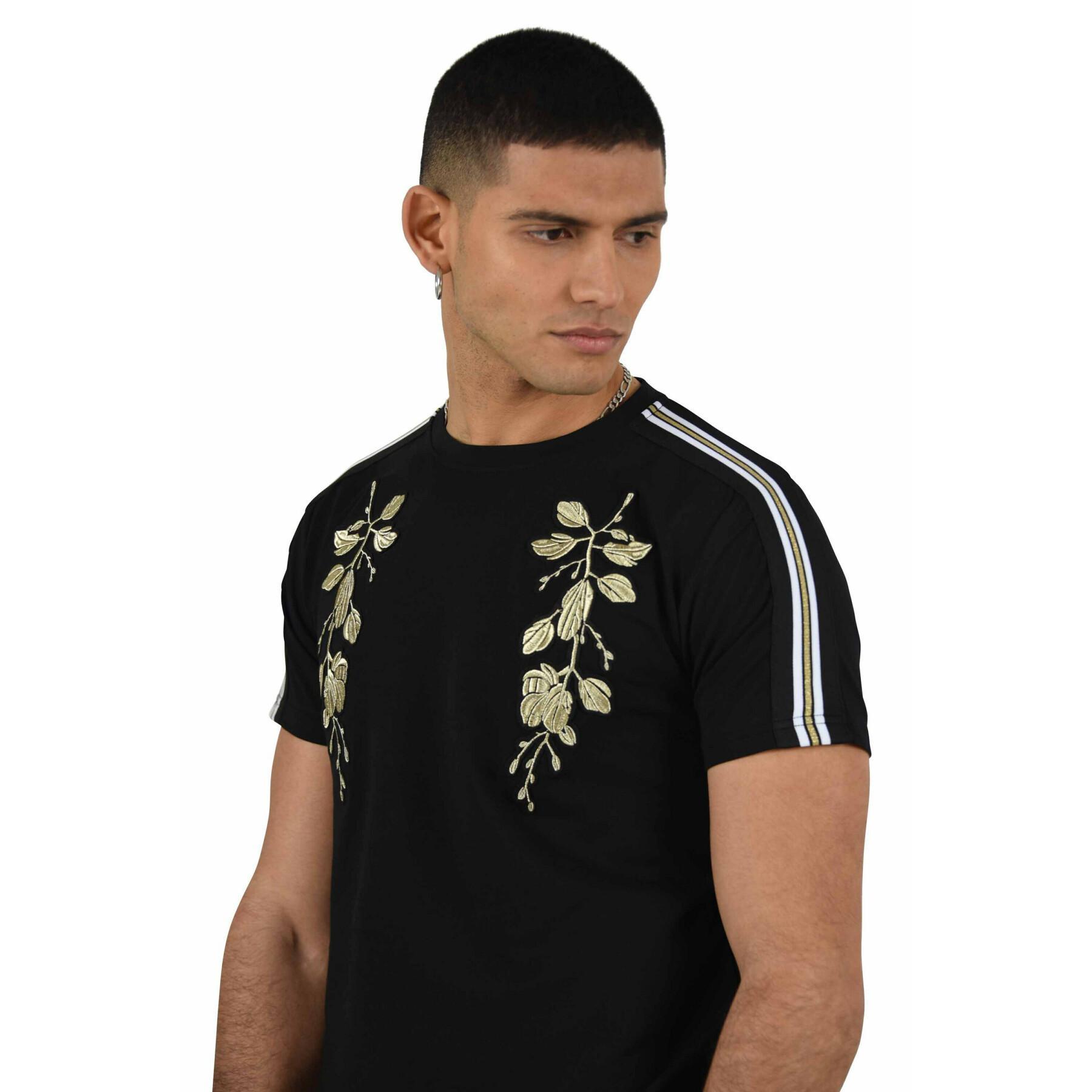 T-shirt col rond bandes contrastantes Project X Paris patch floral