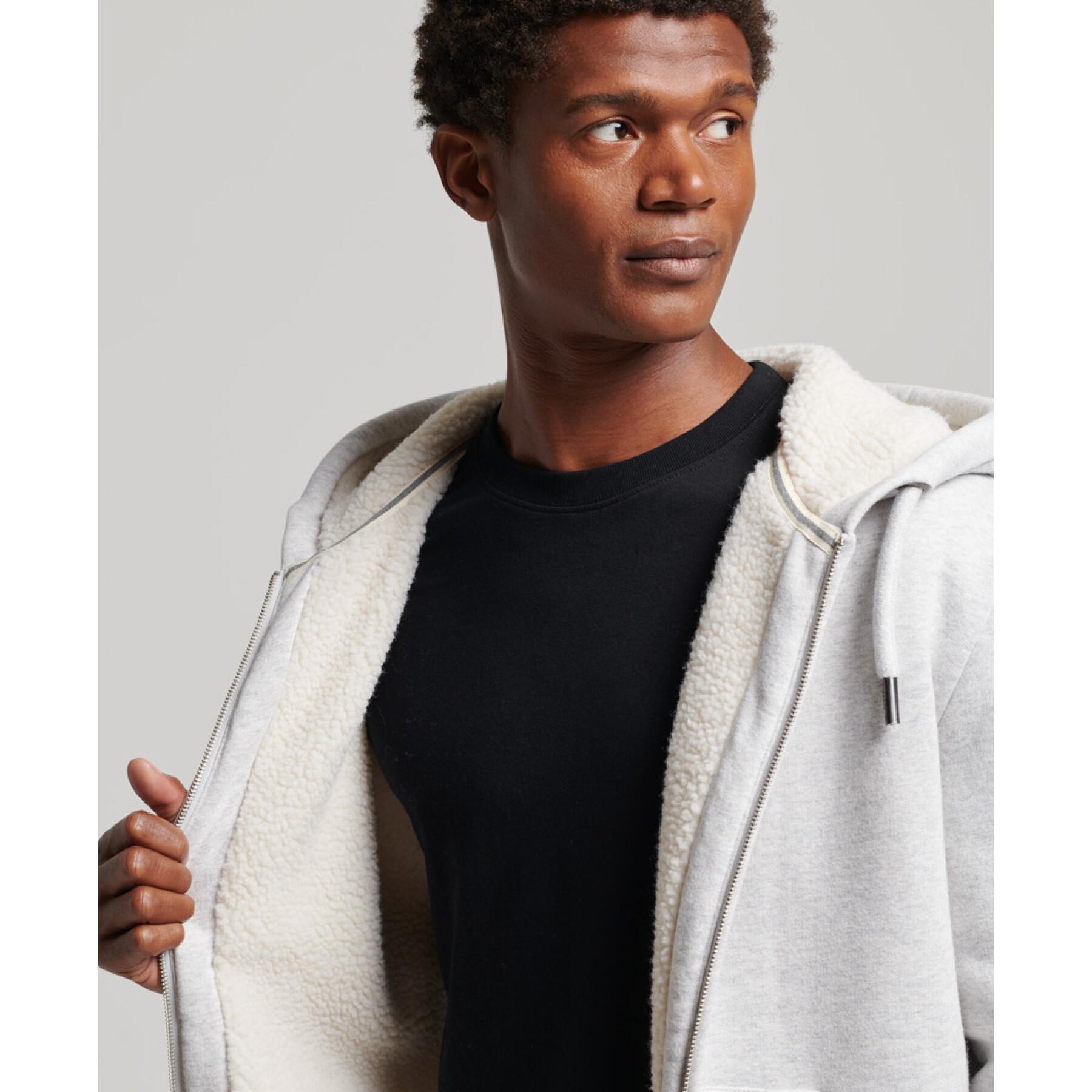 Sweatshirt zippé à capuche doublé de peau lainée Superdry