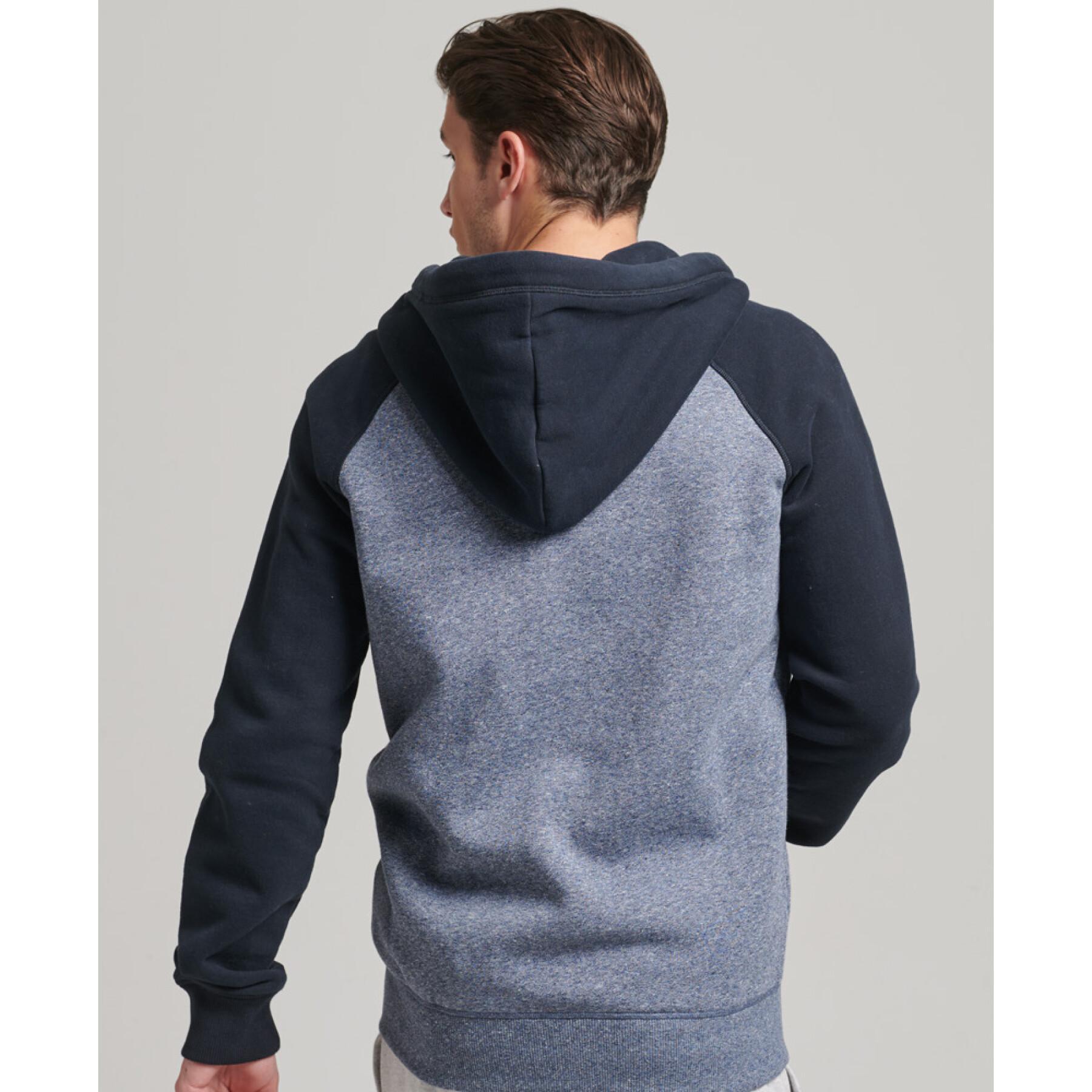 Sweatshirt à capuche zippé en coton bio style baseball Superdry Vintage Logo