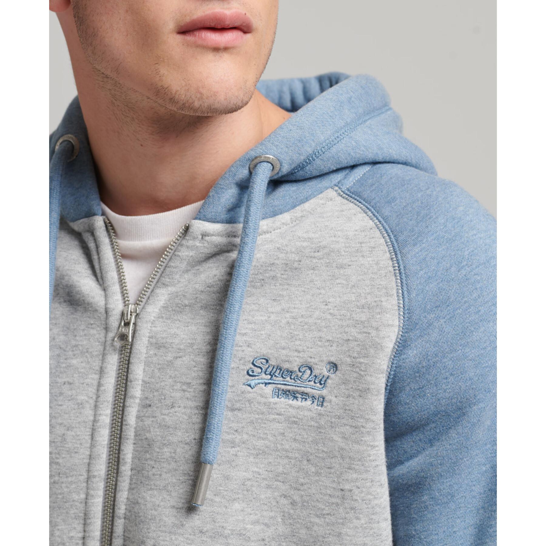 Sweatshirt à capuche zippé style baseball coton bio Superdry Vintage Logo
