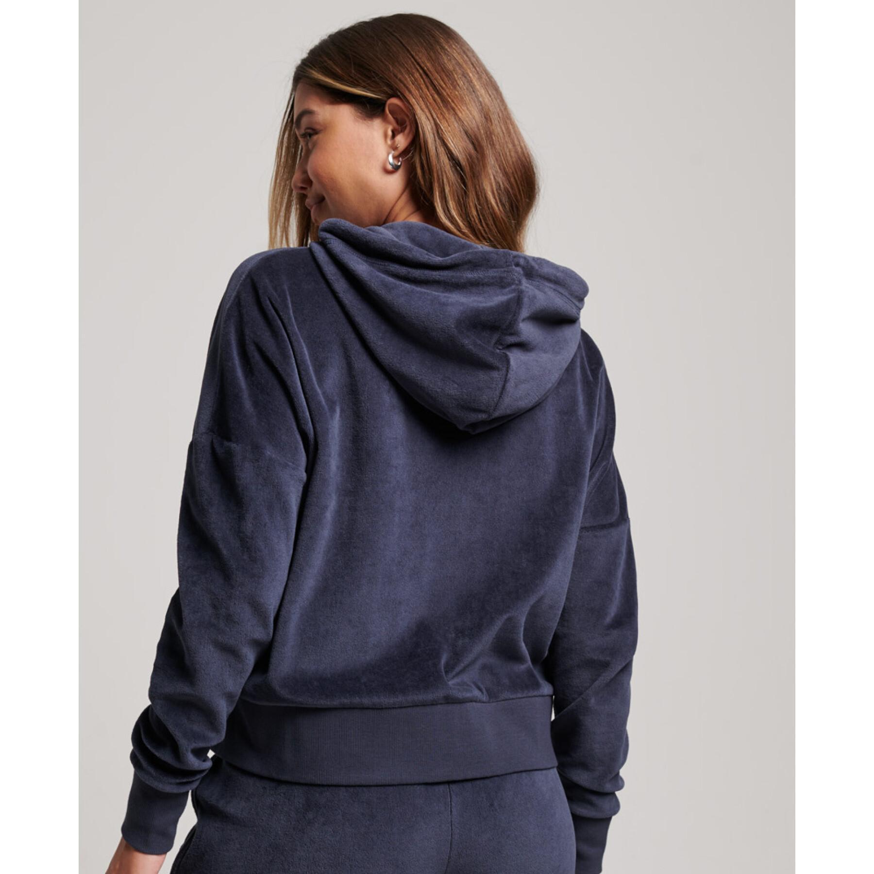 Sweatshirt à capuche zippé Velour en coton biologique femme Superdry Vintage Logo