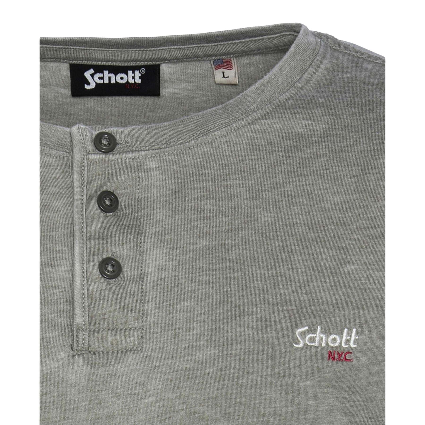 T-shirt manches longues col tunisien broderie poitrine Schott