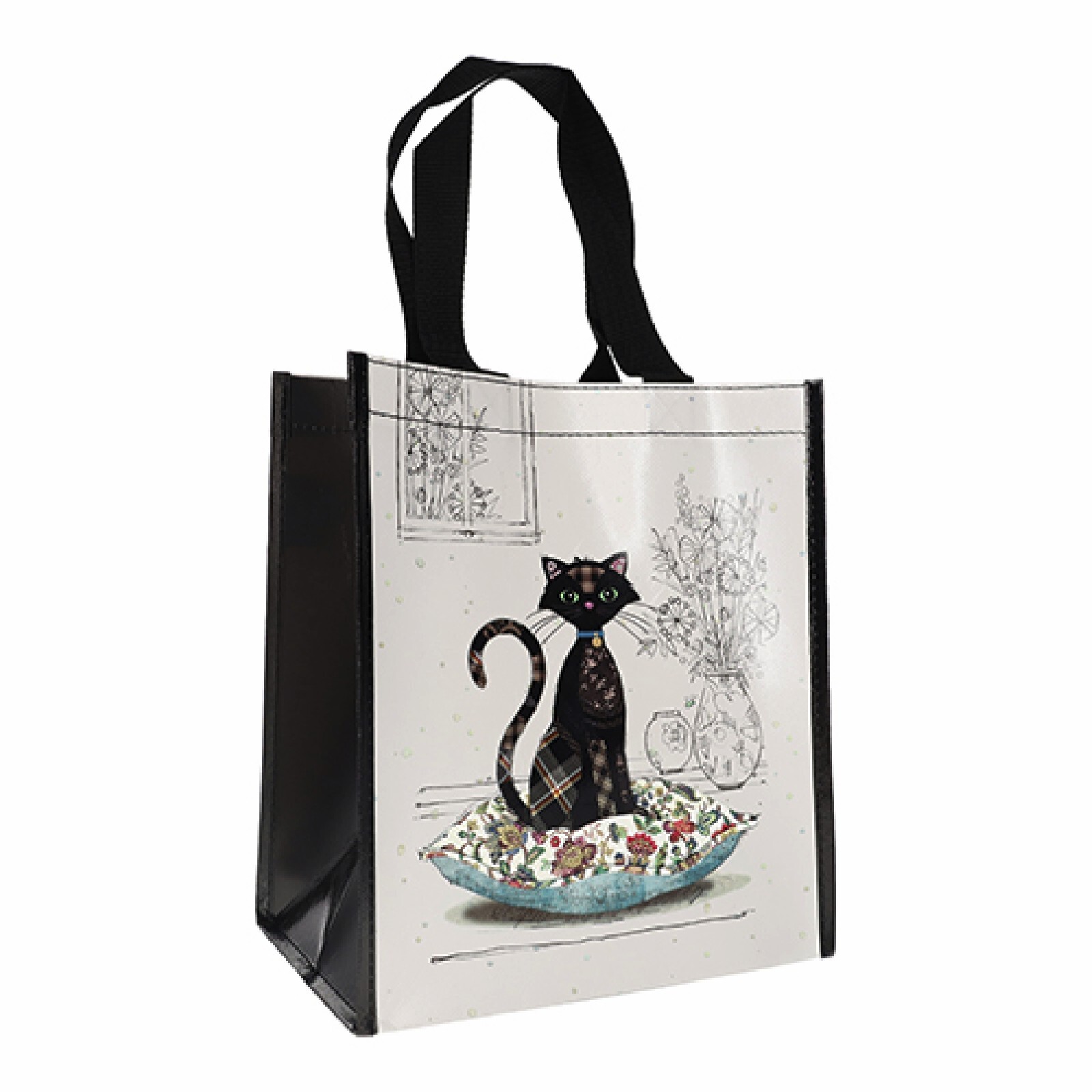 sac cabas plastique recyclé chat sur coussin kiub bug art
